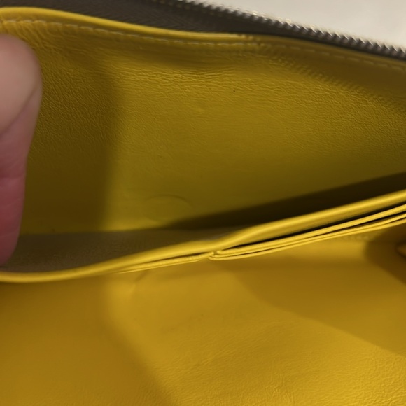 Celine long zip wallet dark olive/ gray w yellow interior. Lots of card slots - Picture 9 of 14